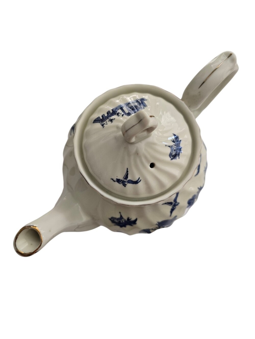 Vintage Japan Blue Willow Style Porcelain Teapot Cottagecore Chinoiserie Decor - Picture 8 of 10
